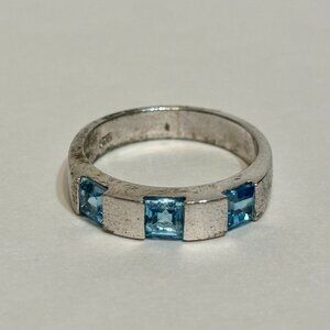 Princess Cut Blue Topaz Gemstones Sterling Silver 925 Channel Set Ring Size 7.5
